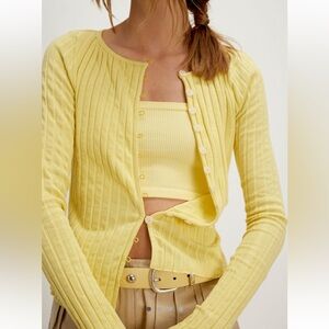 Free People Tilly Yellow Ribbed Cardigan Top